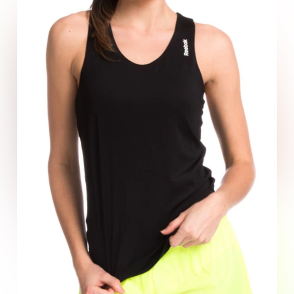 Reebok Workout Long Bar Black Fitted Sleeveless Tank Top